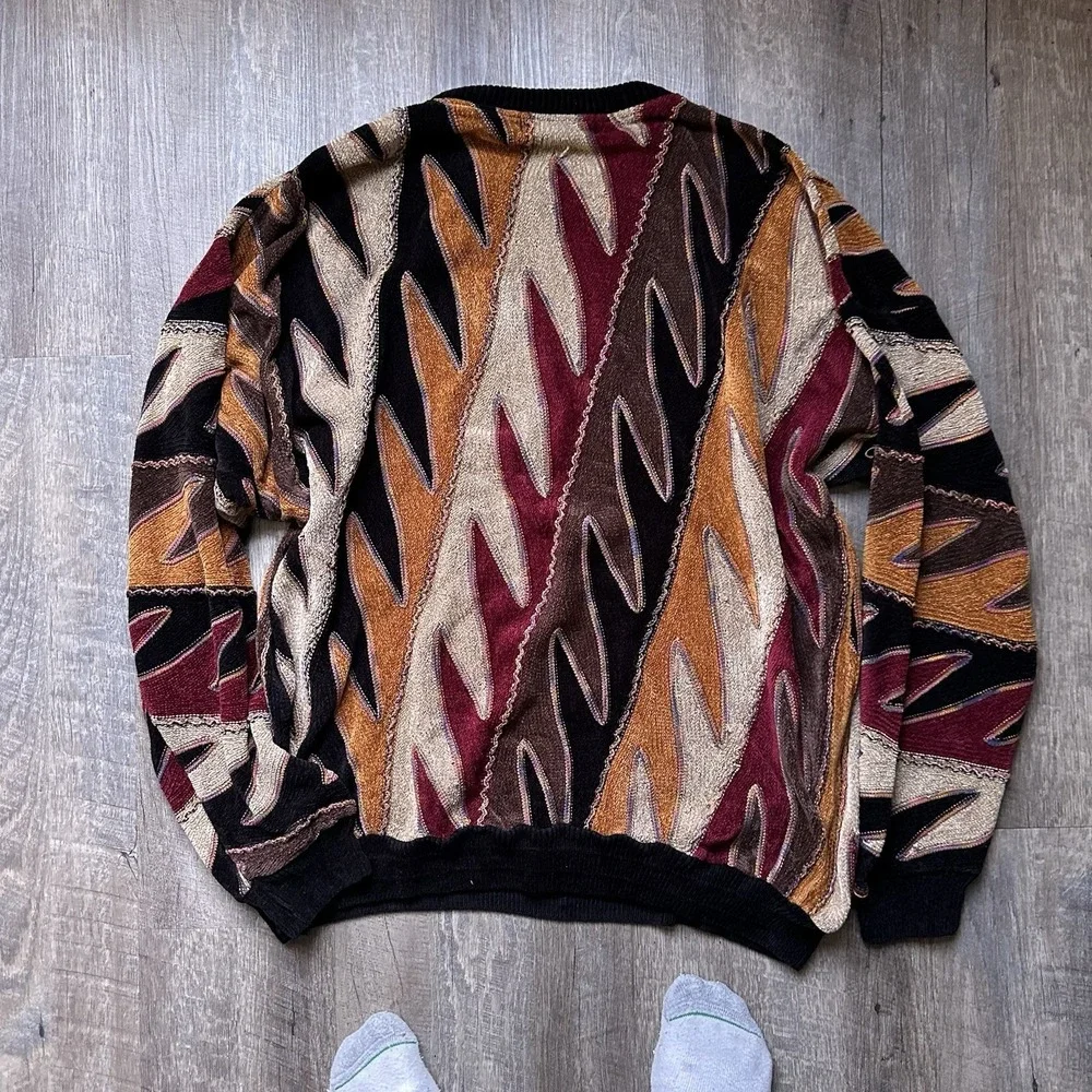 Norm Thompson Tundra Vintage‎ 3D Knit Sweater XXL Abstract Coogi Style